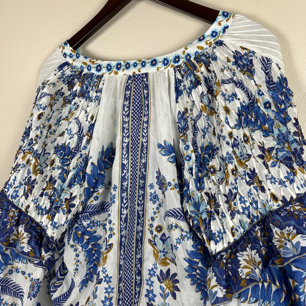 Farm Rio Women's L Two Piece Set Blue White Tropical Floral Top Skirt Vacation - Picture 4 of 16